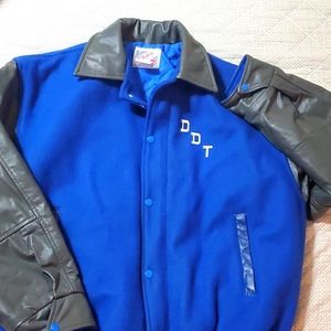 Varsity style Jacket with DDT initials on it Large